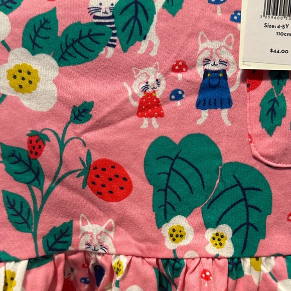 Boden Pink Floral/kitten/strawberry Kids Dress 4-5y NWT - Picture 4 of 4